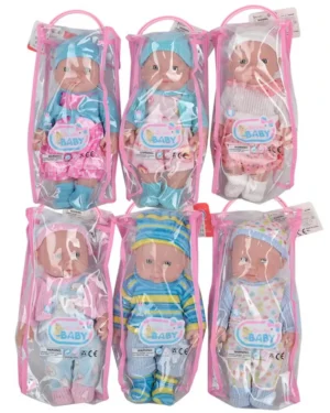 Гумена музикална кукла бебе с 6 звука в прозрачна чанта.