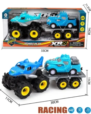 Джип акула с платформа и кола в син цвят, подходящ за деца над 3 години