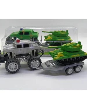 Джип с платформа и танк в блистер, военен комплект за деца