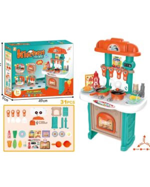 Детска функционална кухня с 31 аксесоара, мивка с вода и звуци, подходяща за деца над 3 години