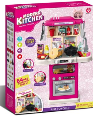 детска розова кухня с 64 аксесоара интерактивна играчка със звук и светлини