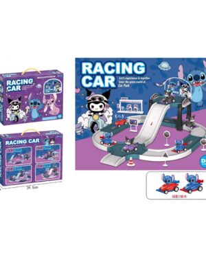 детски-среден-паркинг-стич-с-писта-и-2-коли-min - Детски Свят 🟣 Играчка писта със състезателни коли – детски паркинг със Стич и приятели