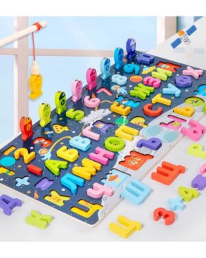 Дървена образователна игра с български букви и магнитна въдица – пъзел за ранно обучение