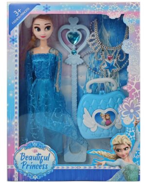 Кукла ледена принцеса с аксесоари в кутия – синя рокля, вълшебна пръчка и бижута, подходяща за момичета 3+ години